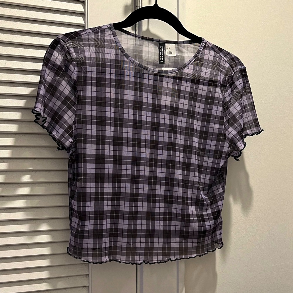 Sheer, cropped plaid top from H&M. Size large.